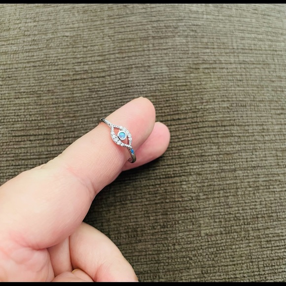 Sterling Silver Opal Evil Eye Ring-Stackable-Protection Ring-Minimalist Jewelry - Picture 6 of 8